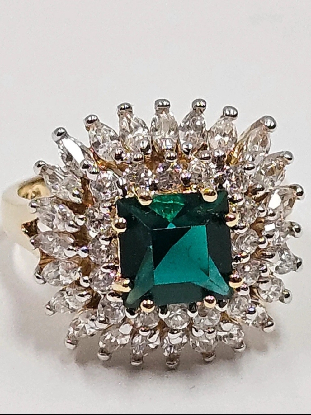 Authenticated - Jacqueline Kennedy Emerald Green Halo Cocktail Ring.